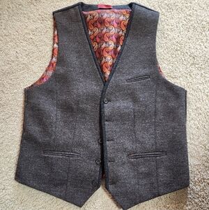 Luchiano Visconti Gray Button-Up Wool Blend Vest with Patterned Lining - Size M